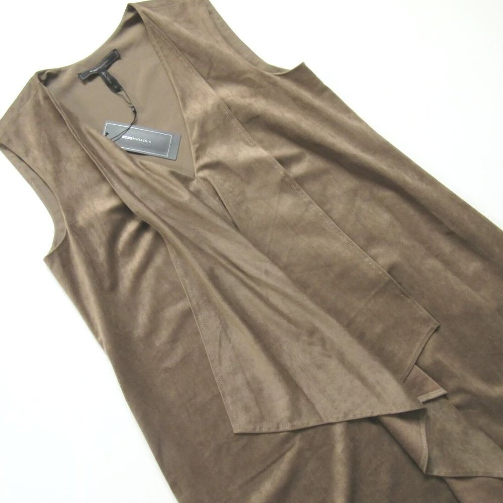 NWT BCBG MaxAzria Tara Trar in Light Fatigue Faux Suede Ruffle High Low Dress M - Picture 5 of 7